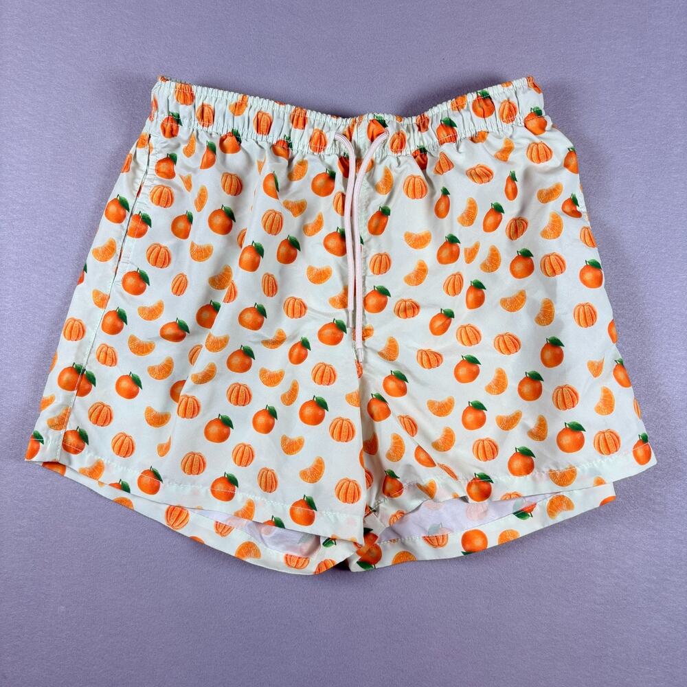 Happy Hour Men's Medium Orange Tangerine Fruit Print Swim Trunks